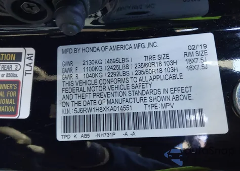 2019 Honda Cr-V Ex-L z USA, uszkodzony, nr VIN 5J6RW1H8XKA014551